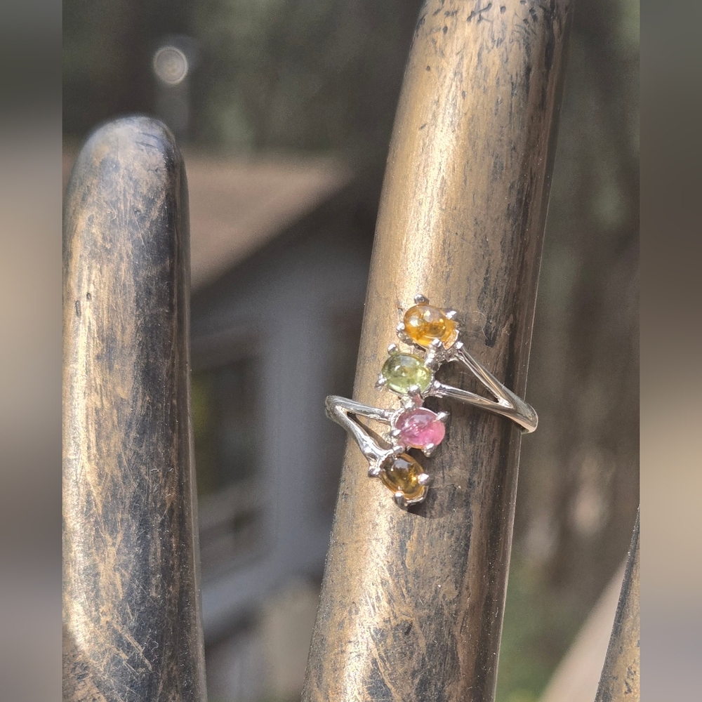 Tourmaline Multi Color Natural Gemstone Sterling Ring Sz5.25 - Picture 3 of 10